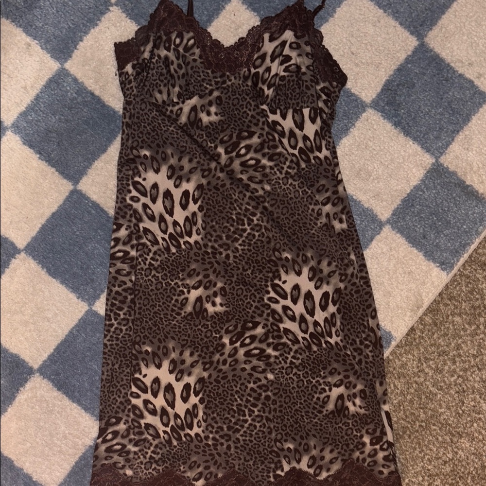 Leopard Print Lace Slip Dress